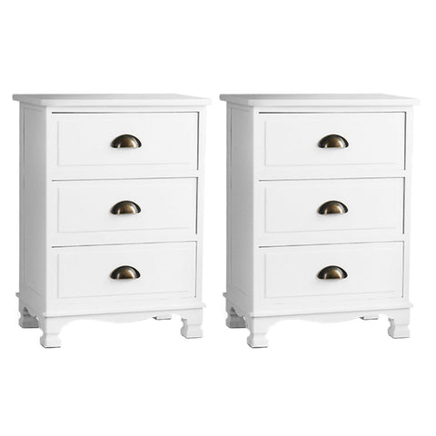 Artiss 2x Bedside Table 3 Drawers Vintage - THYME White Chez Guru