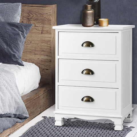 Artiss 2x Bedside Table 3 Drawers Vintage - THYME White Chez Guru