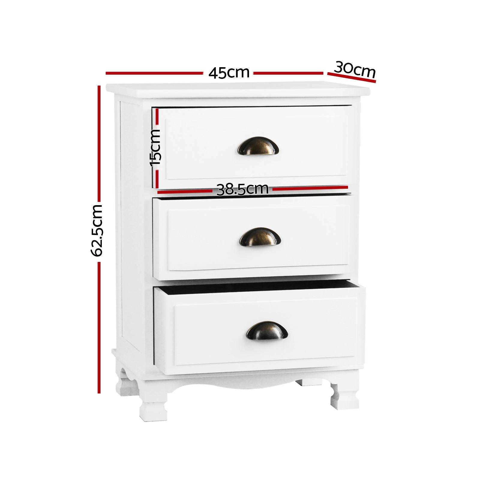 Artiss 2x Bedside Table 3 Drawers Vintage - THYME White Chez Guru