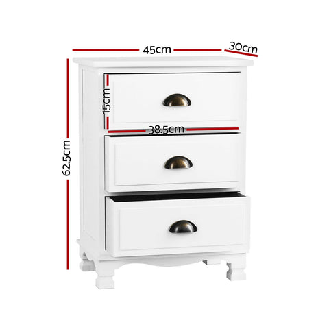 Artiss 2x Bedside Table 3 Drawers Vintage - THYME White Chez Guru