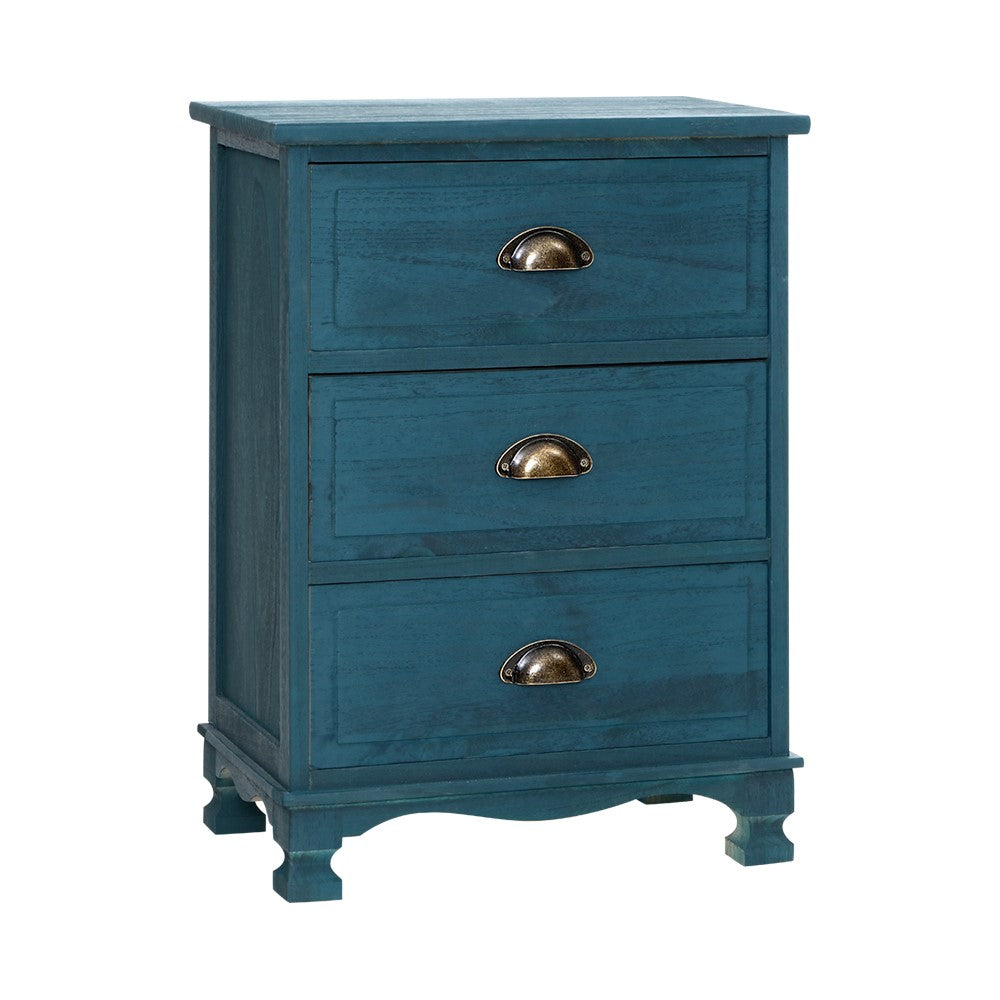 Artiss Bedside Table 3 Drawers Vintage - THYME Blue Chez Guru