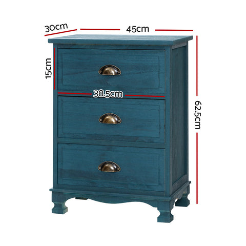Artiss Bedside Table 3 Drawers Vintage - THYME Blue Chez Guru