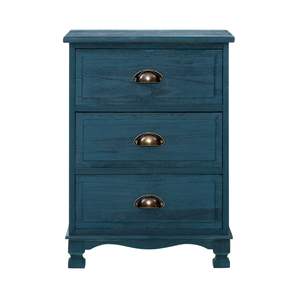 Artiss Bedside Table 3 Drawers Vintage - THYME Blue Chez Guru