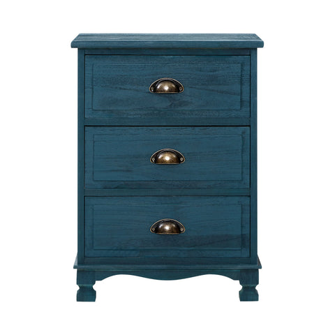 Artiss Bedside Table 3 Drawers Vintage - THYME Blue Chez Guru