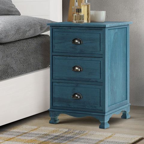 Artiss Bedside Table 3 Drawers Vintage - THYME Blue Chez Guru