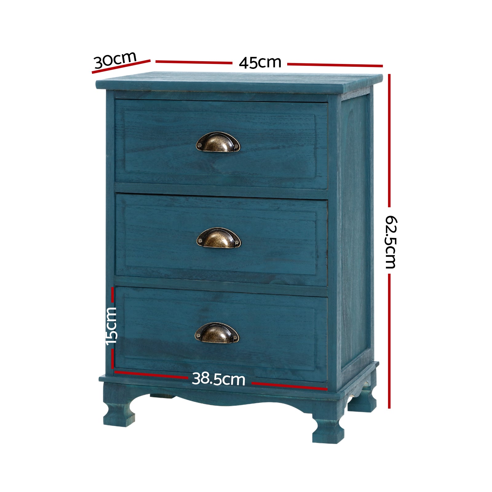 Artiss 2x Bedside Table 3 Drawers Vintage - THYME Blue Chez Guru