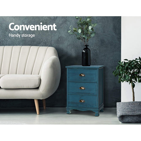 Artiss 2x Bedside Table 3 Drawers Vintage - THYME Blue Chez Guru
