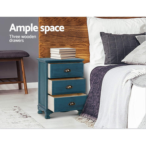 Artiss 2x Bedside Table 3 Drawers Vintage - THYME Blue Chez Guru