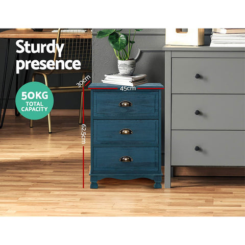 Artiss 2x Bedside Table 3 Drawers Vintage - THYME Blue Chez Guru