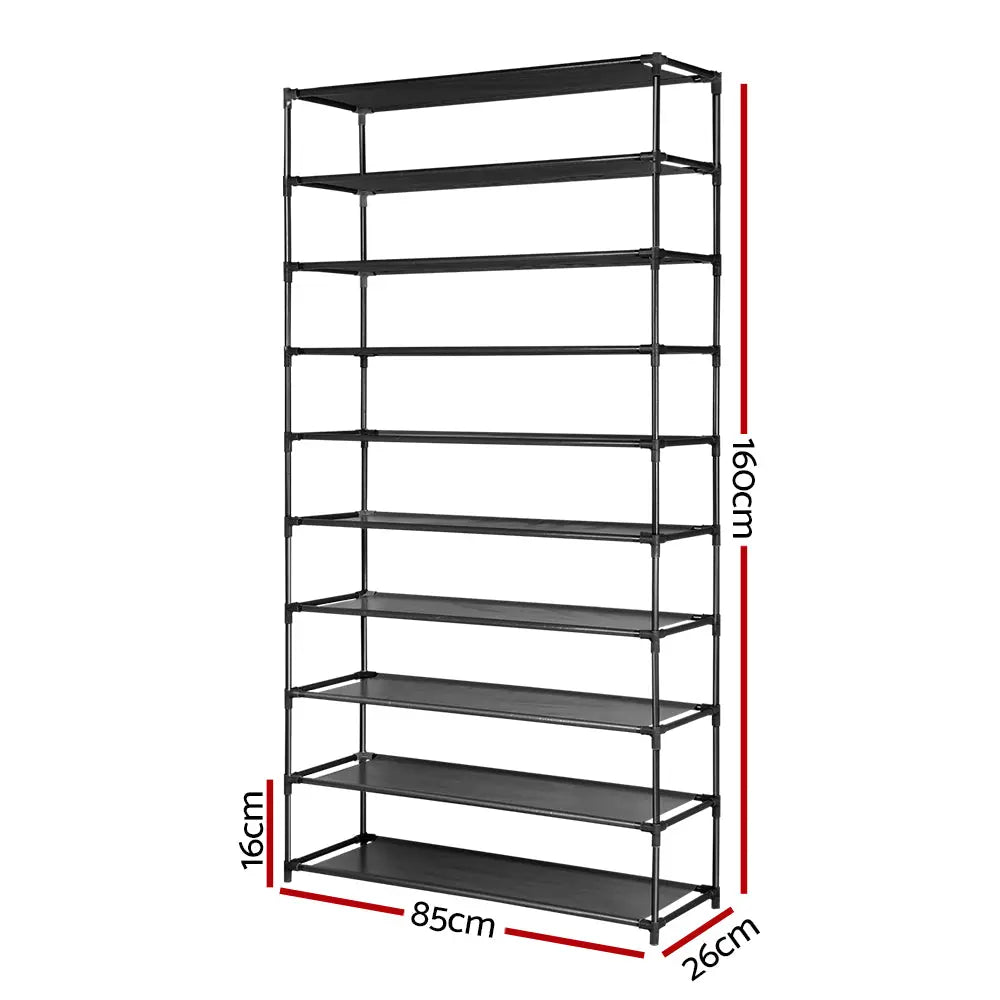 Artiss Shoe Rack Cabinet Stackable 50 Pairs 10-Tier Black Chez Guru