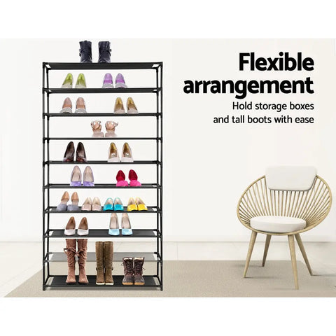 Artiss Shoe Rack Cabinet Stackable 50 Pairs 10-Tier Black Chez Guru