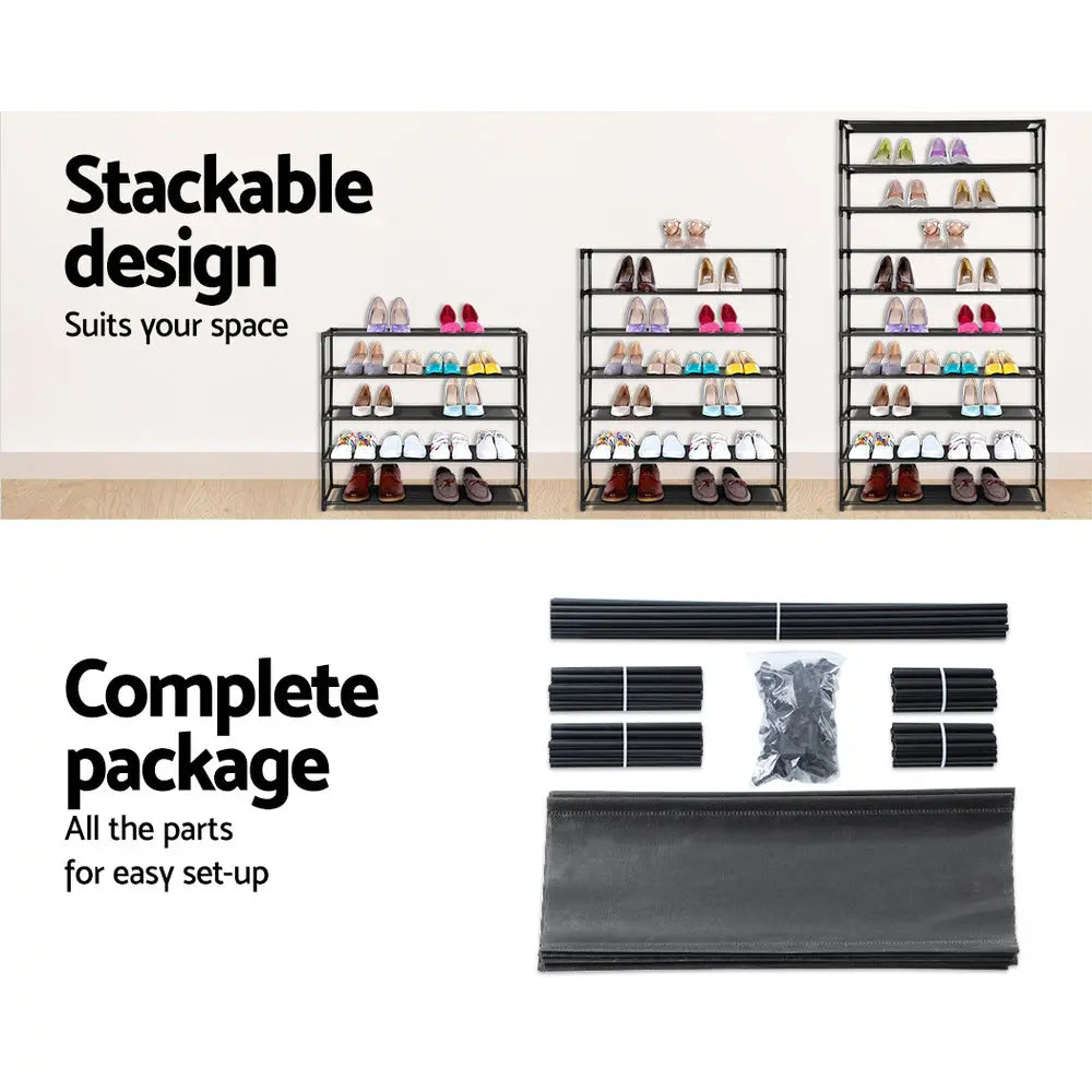 Artiss Shoe Rack Cabinet Stackable 50 Pairs 10-Tier Black Chez Guru