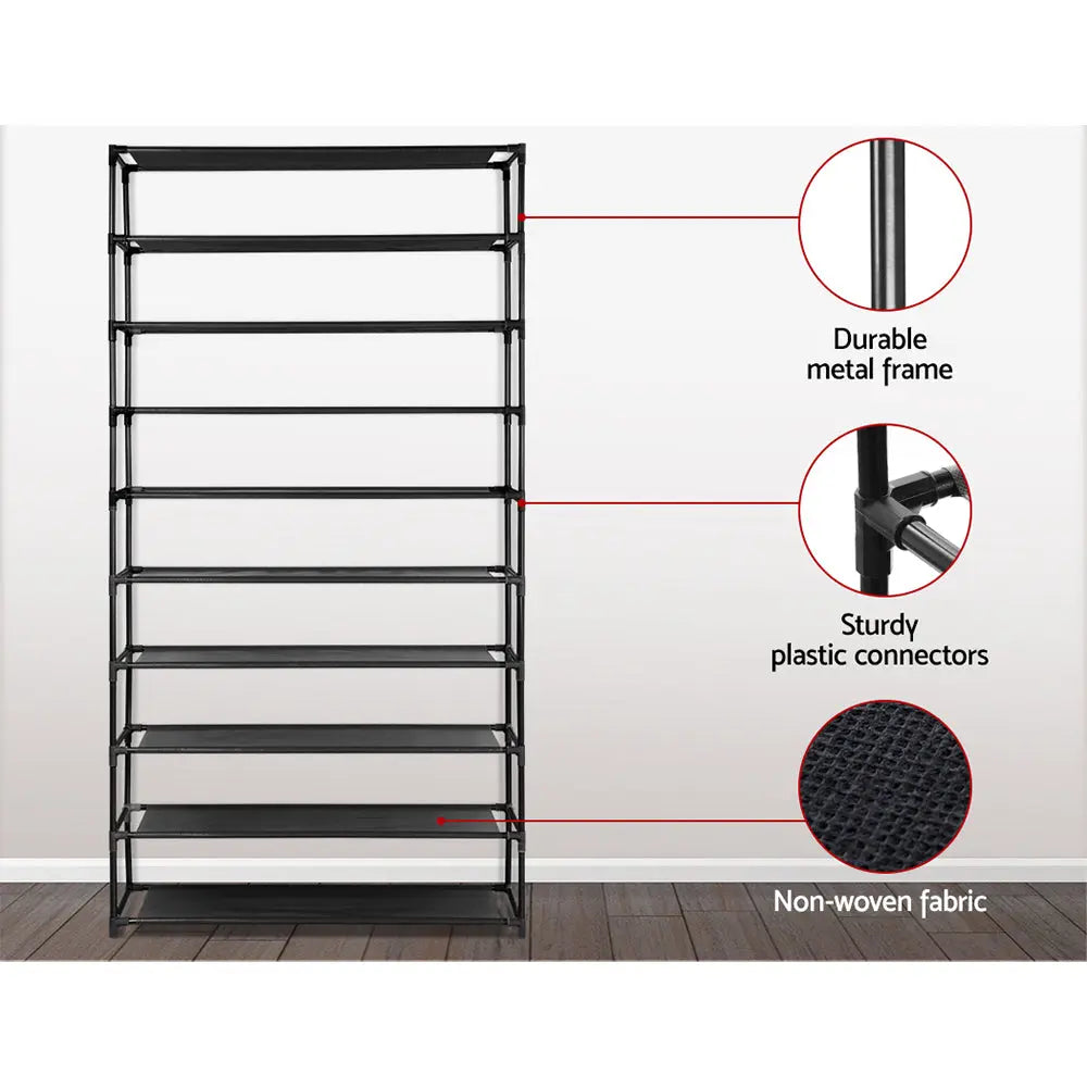 Artiss Shoe Rack Cabinet Stackable 50 Pairs 10-Tier Black Chez Guru