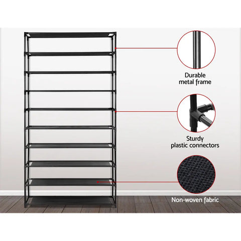 Artiss Shoe Rack Cabinet Stackable 50 Pairs 10-Tier Black Chez Guru