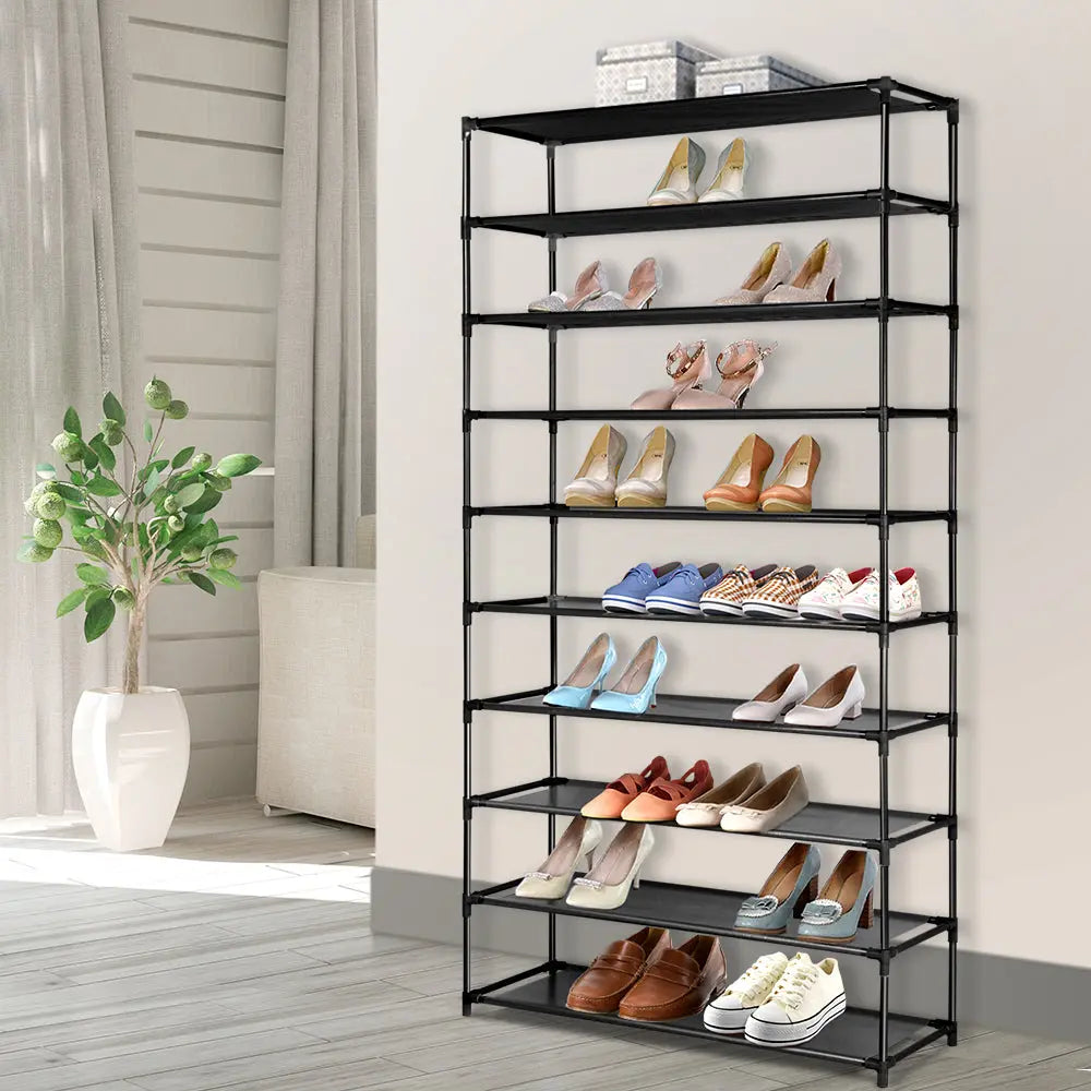 Artiss Shoe Rack Cabinet Stackable 50 Pairs 10-Tier Black Chez Guru