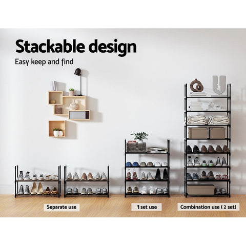 Artiss Shoe Rack Cabinet Stackable 4-tier 12 Pairs Black Chez Guru