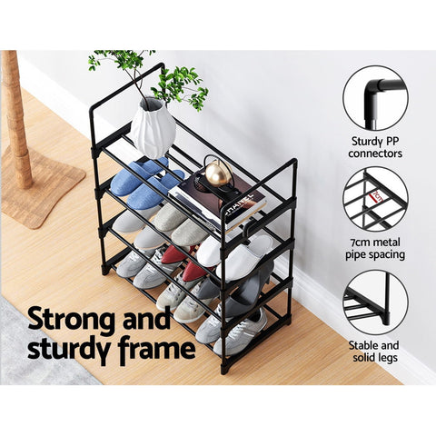 Artiss Shoe Rack Cabinet Stackable 4-tier 12 Pairs Black Chez Guru