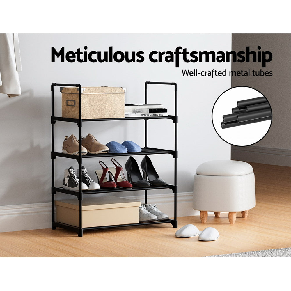 Artiss Shoe Rack Cabinet Stackable 4-tier 12 Pairs Black Chez Guru