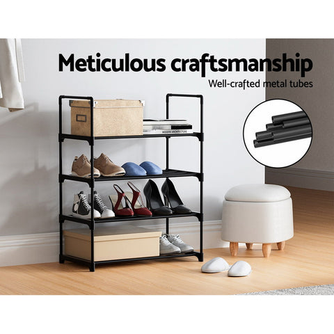 Artiss Shoe Rack Cabinet Stackable 4-tier 12 Pairs Black Chez Guru