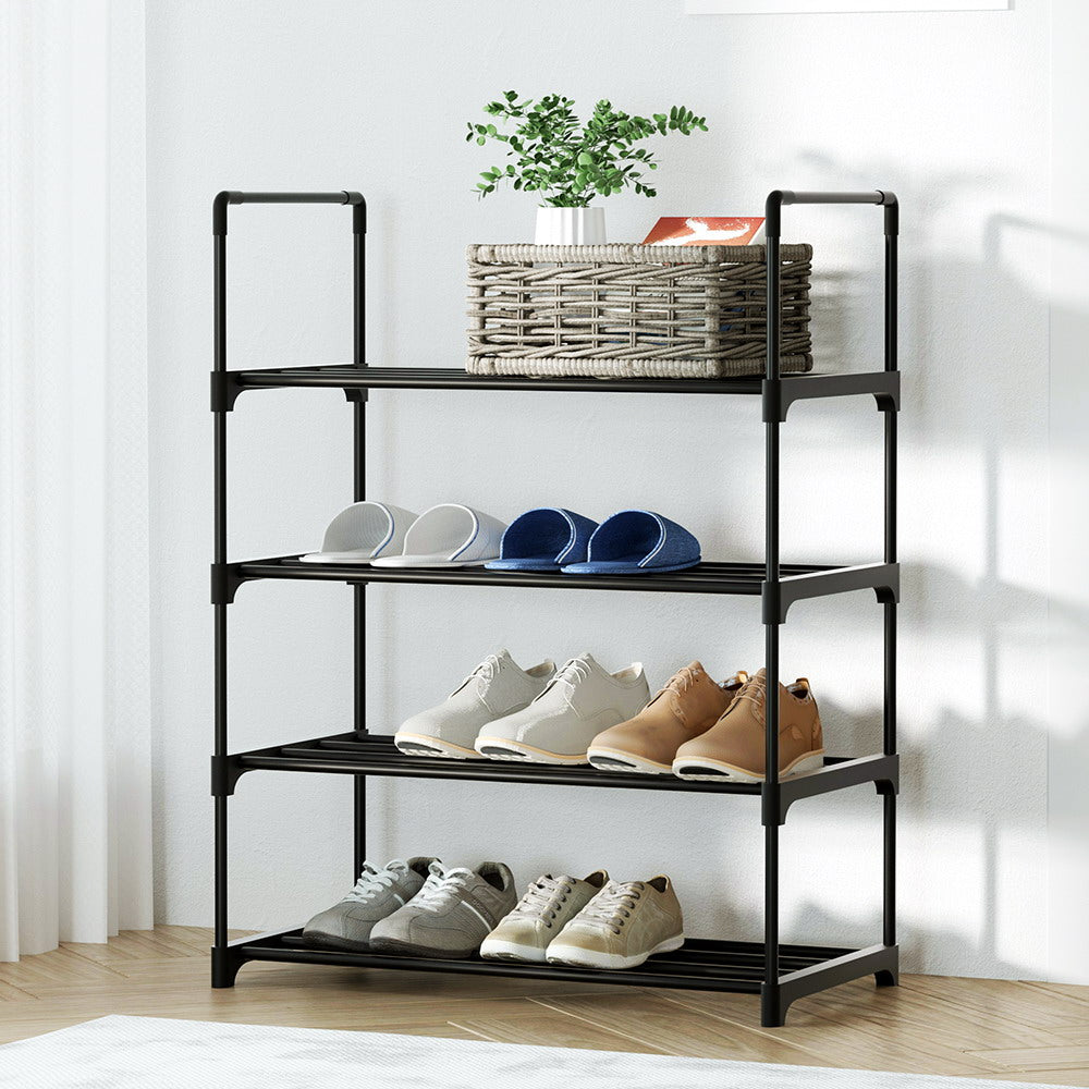 Artiss Shoe Rack Cabinet Stackable 4-tier 12 Pairs Black Chez Guru