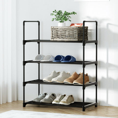 Artiss Shoe Rack Cabinet Stackable 4-tier 12 Pairs Black Chez Guru