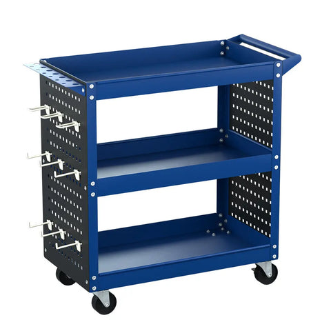 Giantz 3-Tier Tool Cart Storage Trolley Workshop Garage Pegboard Hooks Blue Chez Guru