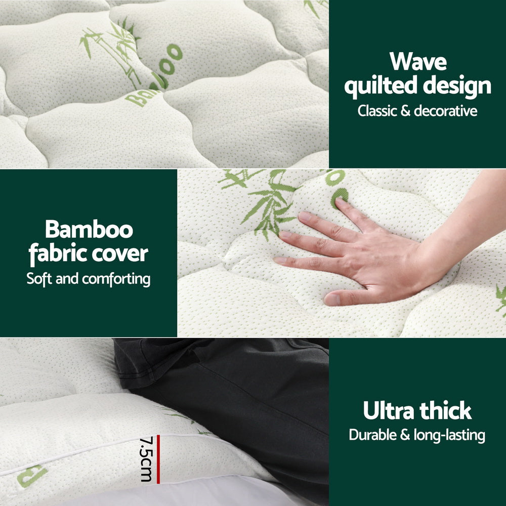 Giselle Bedding Mattress Topper Pillowtop Bamboo 7.5cm Single Chez Guru