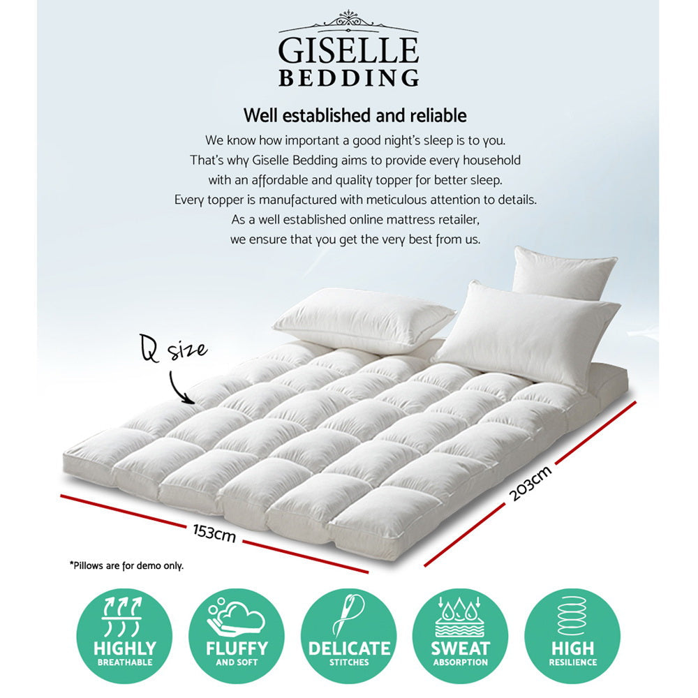 Giselle Queen Mattress Topper Pillowtop 1000GSM Microfibre Filling Protector Chez Guru