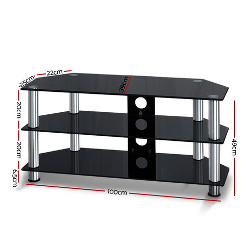 Artiss TV Stand 3 Tiers Storage Shelf Rack Tempered Glass Entertainment Unit Chez Guru