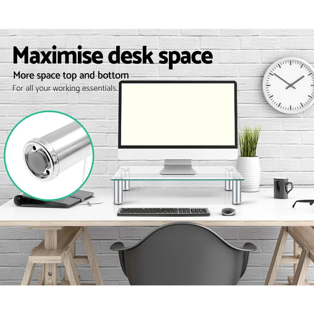 Artiss Monitor Stand Riser with Height Adjustable Computer Laptop Printer Screen Glass Display Shelf - Chez Guru