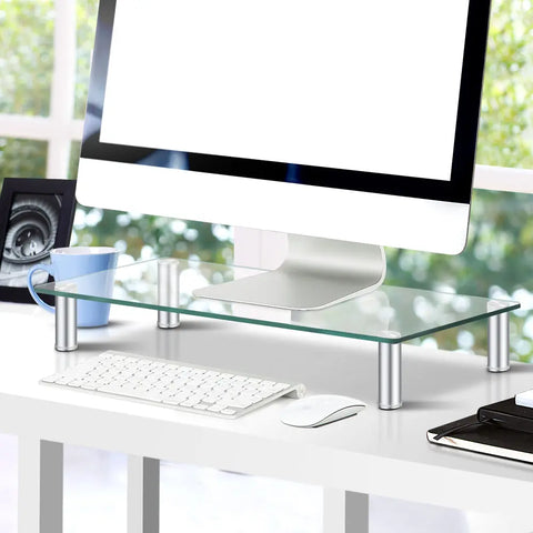 Artiss Monitor Stand Riser with Height Adjustable Computer Laptop Printer Screen Glass Display Shelf - Chez Guru