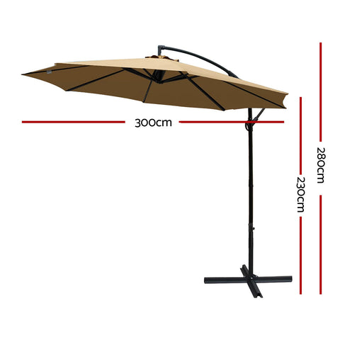 Instahut 3m Outdoor Umbrella Cantilever Beach Garden Patio Beige Chez Guru