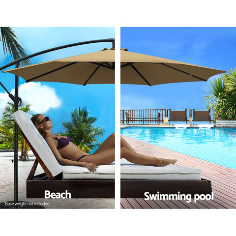 Instahut 3m Outdoor Umbrella Cantilever Beach Garden Patio Beige Chez Guru