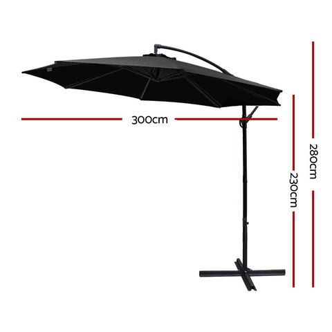 Instahut 3m Outdoor Umbrella Cantilever Beach Garden Patio Black Chez Guru