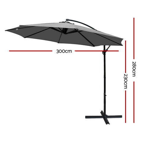 Instahut 3m Outdoor Umbrella Cantilever Beach Garden Patio Grey Chez Guru