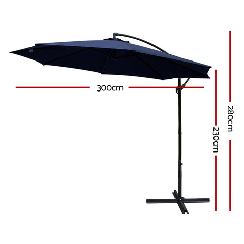 Instahut 3m Outdoor Umbrella Cantilever Beach Garden Patio Navy Chez Guru