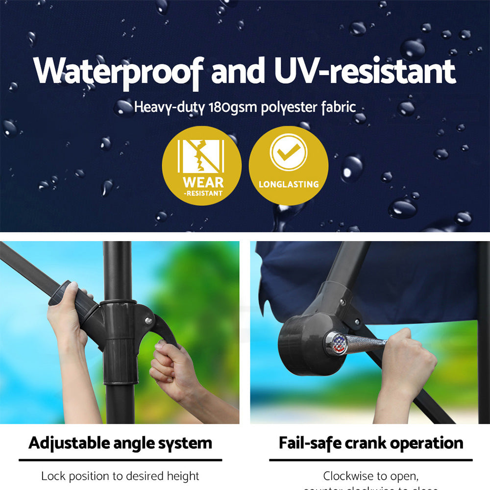 Instahut 3m Outdoor Umbrella Cantilever Beach Garden Patio Navy Chez Guru