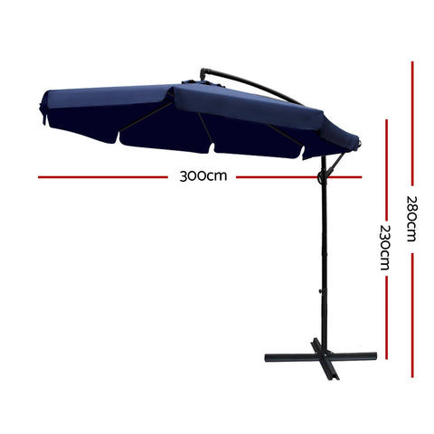 Instahut 3m Outdoor Umbrella Cantilever Garden Beach Patio Navy Chez Guru