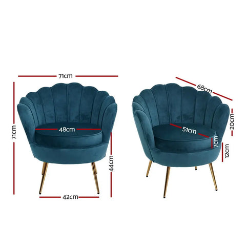 Artiss Armchair Velvet Blue Callista - Chez Guru