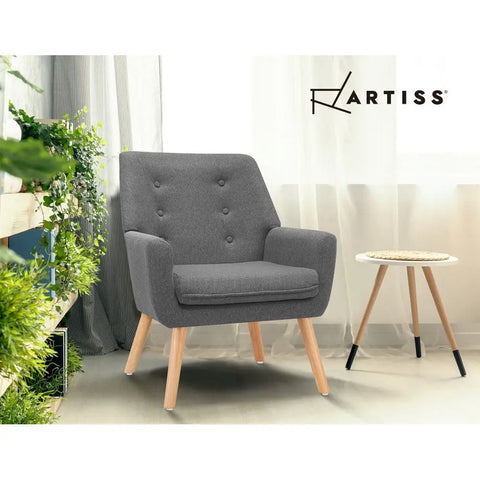 Artiss Armchair Linen Fabric Grey Charcoal - Chez Guru