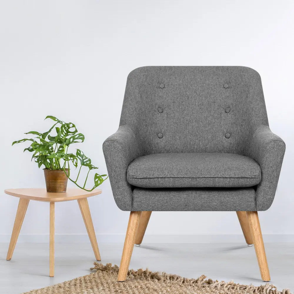 Artiss Armchair Linen Fabric Grey Charcoal - Chez Guru