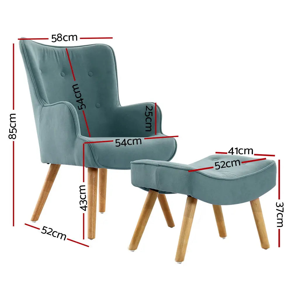 Artiss Armchair Set with Ottoman Blue Lansar - Chez Guru