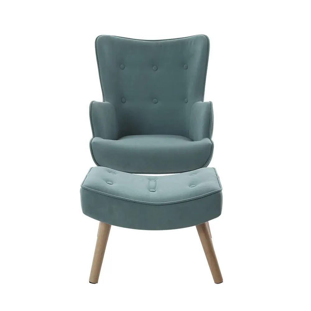 Artiss Armchair Set with Ottoman Blue Lansar - Chez Guru