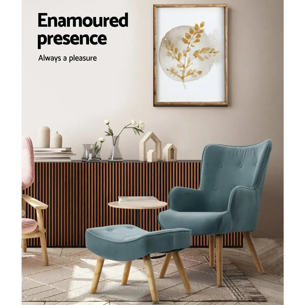Artiss Armchair Set with Ottoman Blue Lansar - Chez Guru