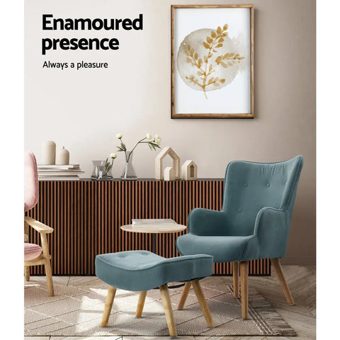 Artiss Armchair Set with Ottoman Blue Lansar - Chez Guru