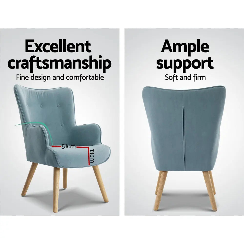 Artiss Armchair Set with Ottoman Blue Lansar - Chez Guru