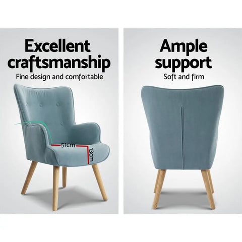 Artiss Armchair Set with Ottoman Blue Lansar - Chez Guru