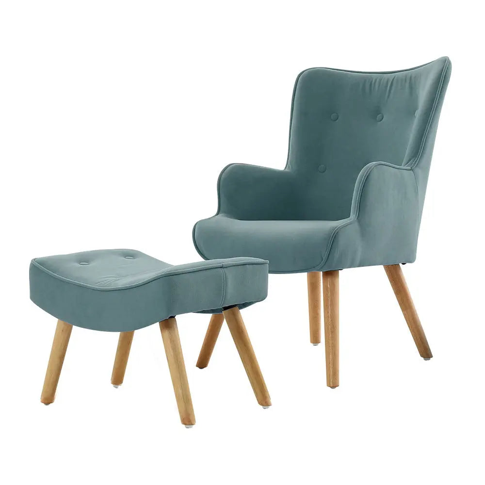 Artiss Armchair Set with Ottoman Blue Lansar - Chez Guru