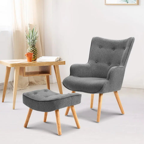 Artiss Armchair Set with Ottoman Grey Lansar - Chez Guru