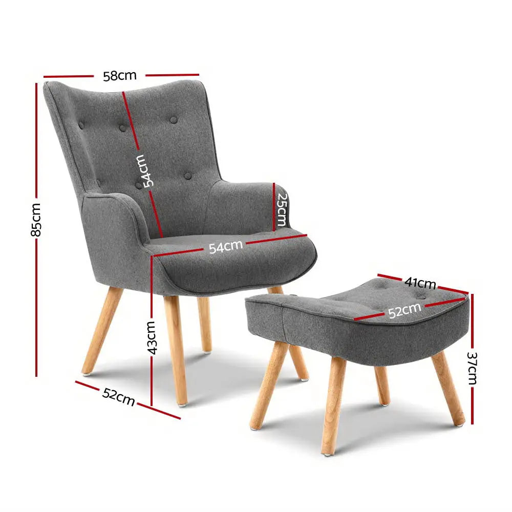 Artiss Armchair Set with Ottoman Grey Lansar - Chez Guru